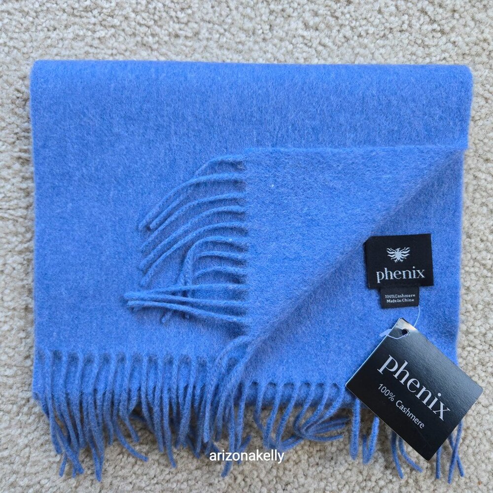 NWT Phenix 100% Cashmere Scarf Blue Fringe Nordstrom - Picture 8 of 8